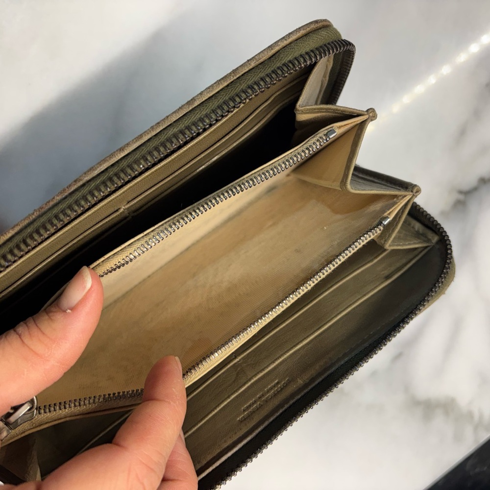 Bottega Veneta Intrecciato Zip Around Wallet Olive Taupe Woven Leather Italy - Picture 9 of 10